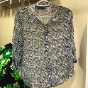 About a girl sheer chevron button down blouse